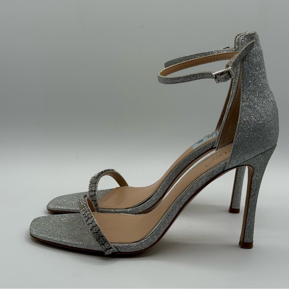 Badgley Mischka Adriane Silver Jeweled Stiletto Sparkle Evening Heel Sandals - Picture 4 of 16